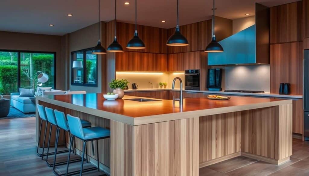How can I incorporate seating into my kitchen island design?
