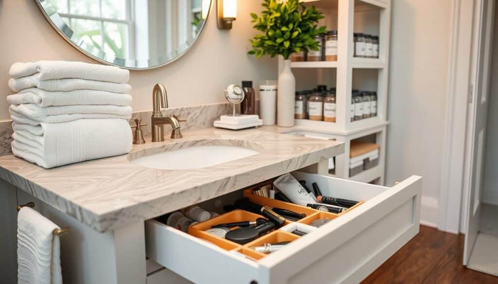 How can I maximize storage in my bathroom vanity?