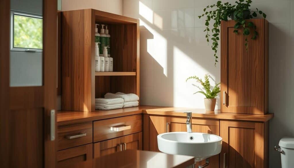 What maintenance is required to keep bathroom cabinets in good condition?