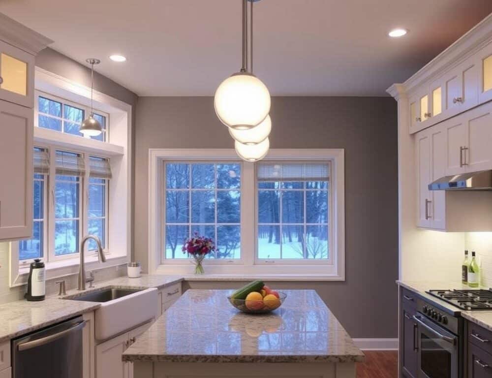 Kitchen with weather-resistant windows designed for Lansing's climate