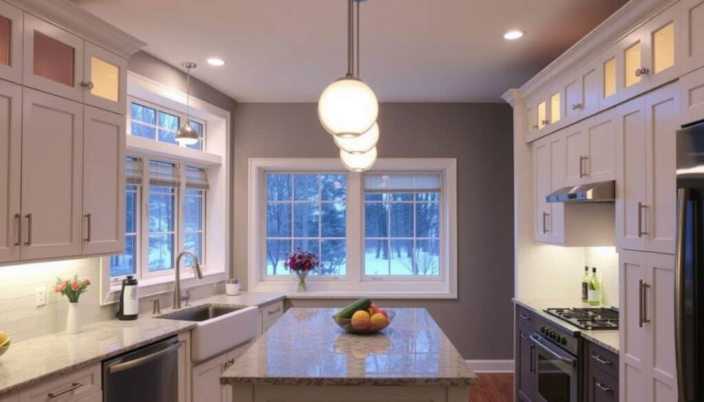 Kitchen with weather-resistant windows designed for Lansing's climate