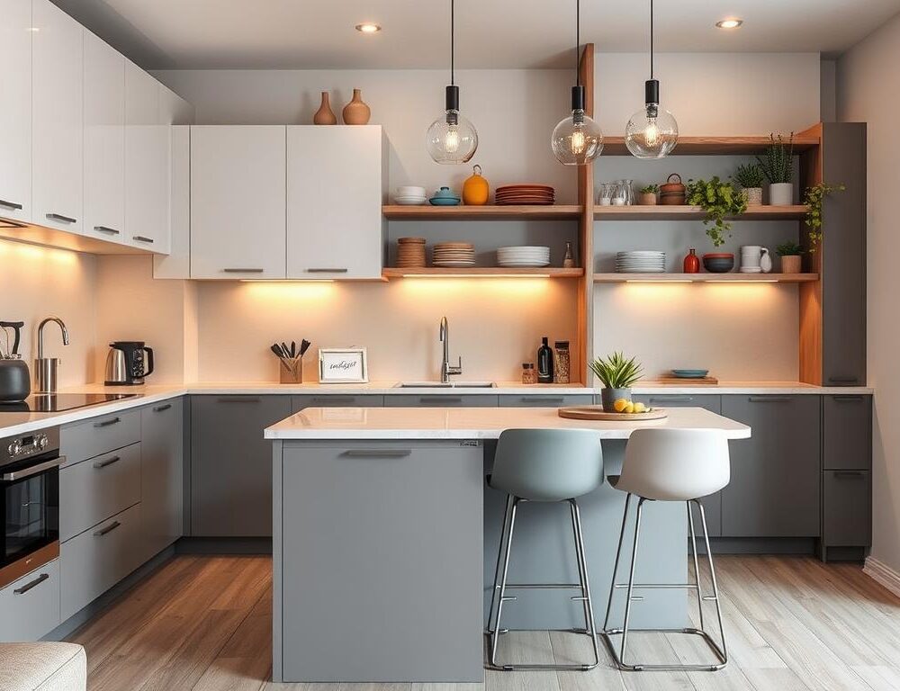 What design elements can enhance the functionality of a small kitchen
