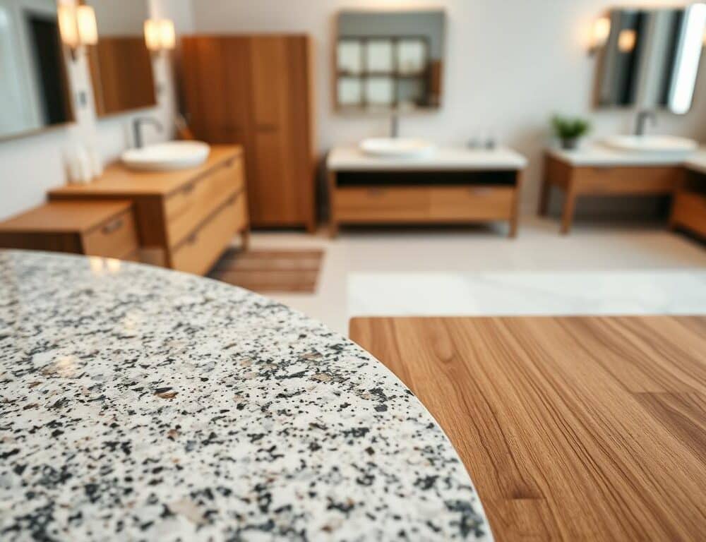 What materials are commonly used in bathroom vanities