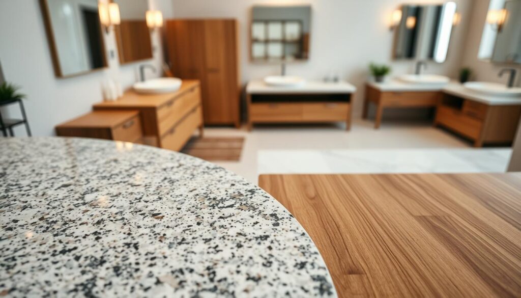 What materials are commonly used in bathroom vanities